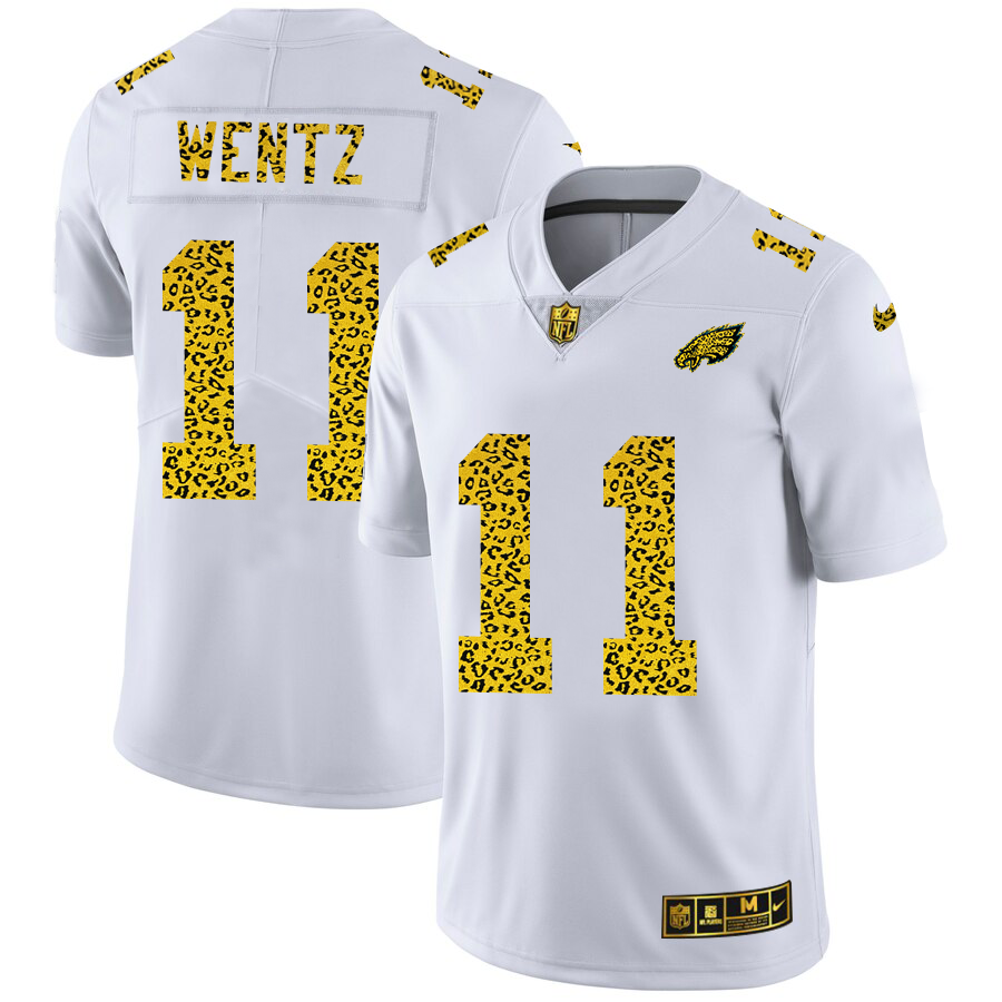 Philadelphia Eagles #11 Carson Wentz Men Nike Flocked Leopard Print Vapor Limited NFL Jersey White